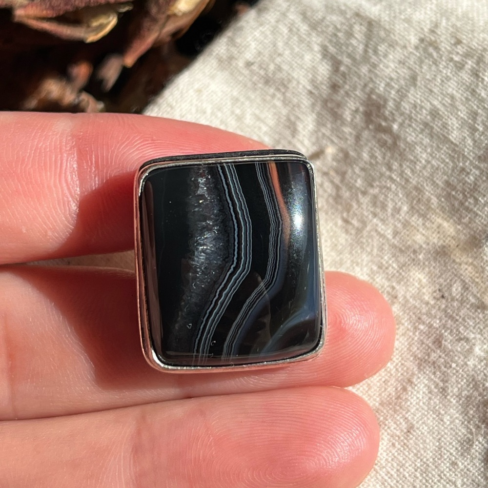 Size 7.5 925 silver overlay square druzy agate ring